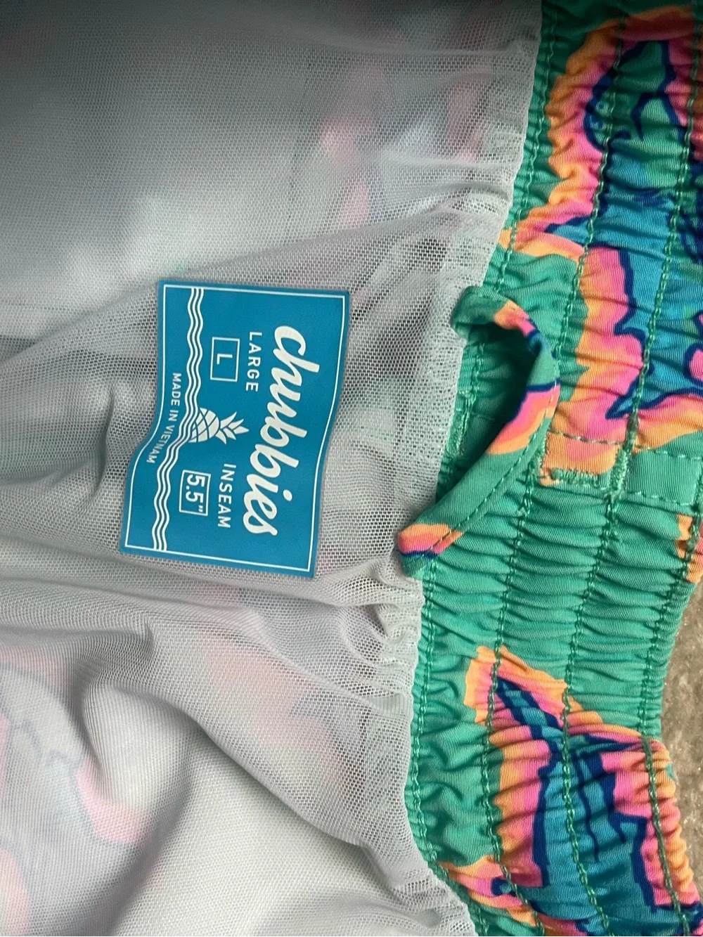 chubbies Teal Swim Trunks with Neon Wave Print - Picture 2 of 2